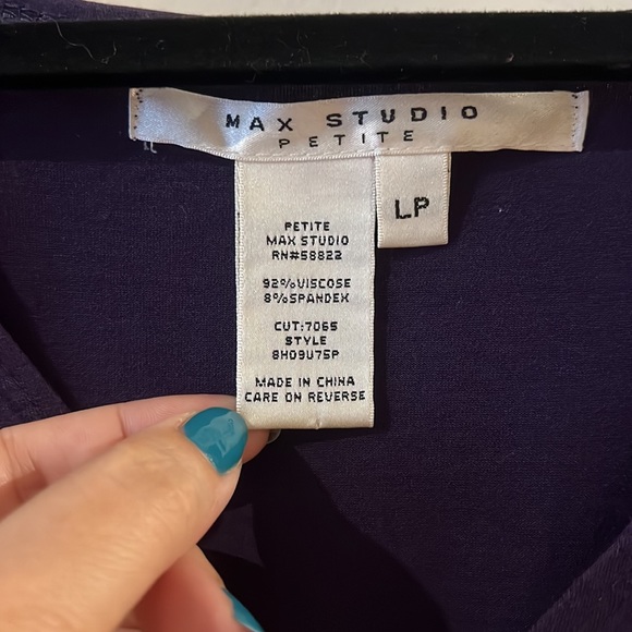 Max Studio Petite LP shirt purple; ruched sleeves & chest - Picture 2 of 5